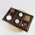 Chinese 7 Piece Rustic Wooden Nesting Tea Serving Trays Set with Handles